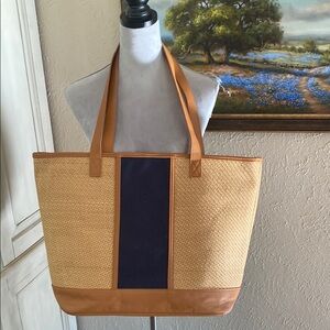 Thirty-One Tan and Navy Tote Bag